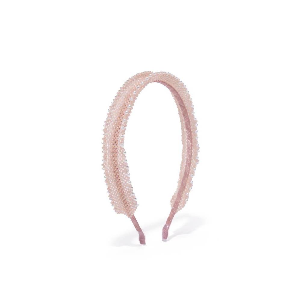 NEW EMM KUO women's lace beaded headband in light blush